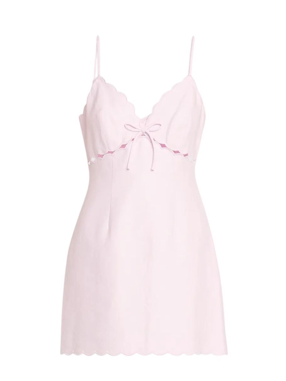 LoveShackFancy Pink Scallop-Edge Slip Dress with Bow